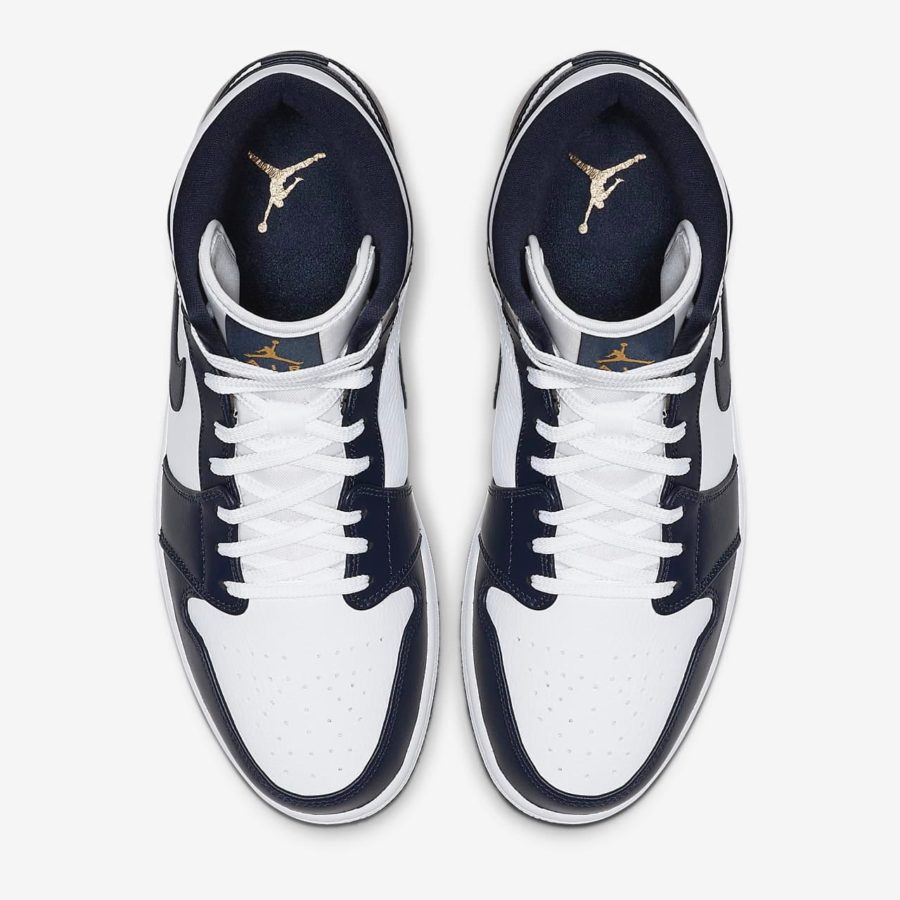 Кроссовки Nike Air Jordan 1 Mid «White Metallic Gold Obsidian» мужские